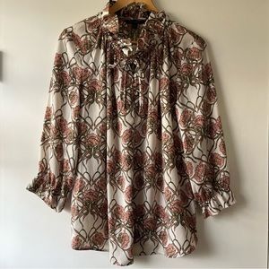 Banana Republic Floral Print Long Sleeve Flutter Collar Blouse - Size M